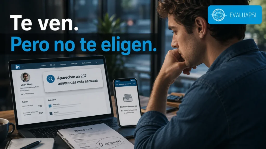 Reclutador revisando un perfil de LinkedIn para validar candidatos antes de contratar