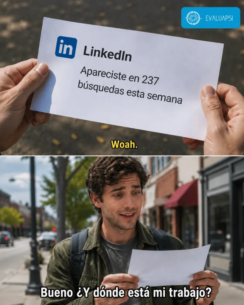 Persona leyendo una notificación de LinkedIn sobre búsquedas laborales y preguntándose dónde está su trabajo