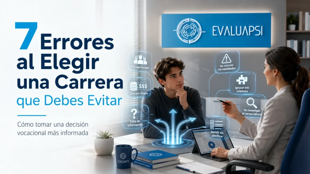 Estudiante en orientación vocacional analizando errores al elegir una carrera con apoyo profesional