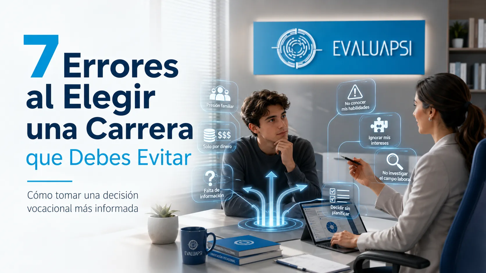Estudiante en orientación vocacional analizando errores al elegir una carrera con apoyo profesional
