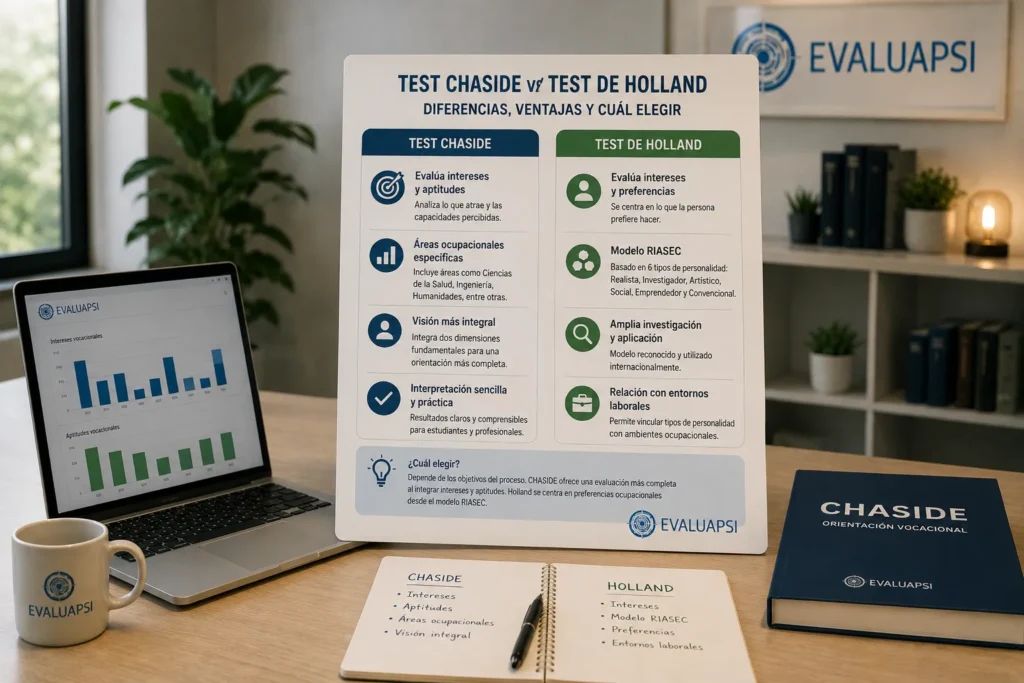 Comparación entre Test CHASIDE y Test de Holland con diferencias, ventajas y modelo RIASEC