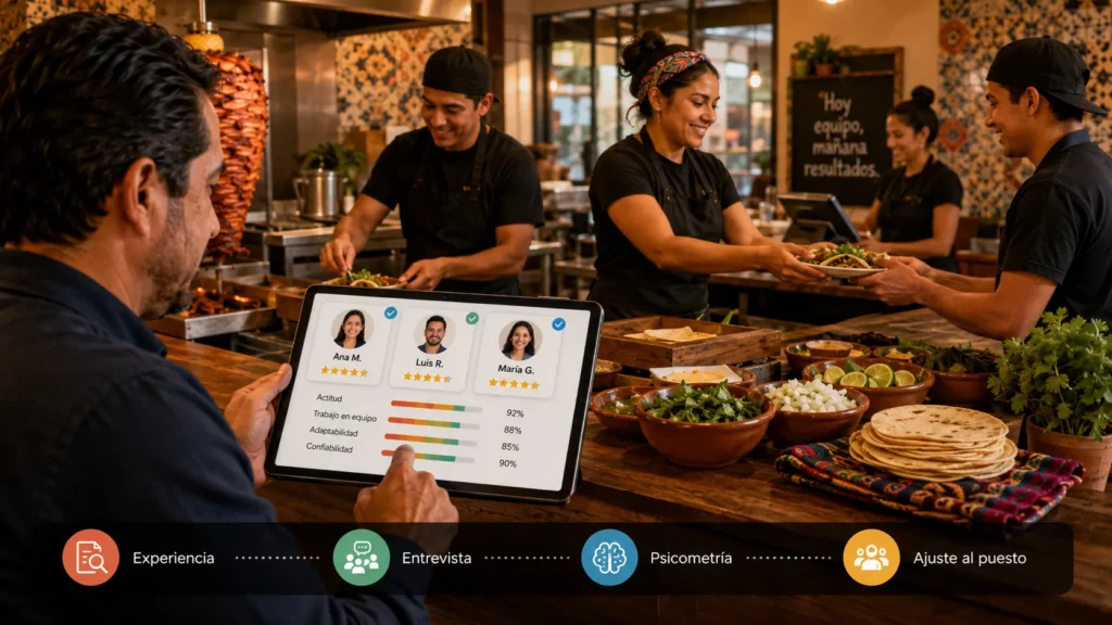 Evaluación de candidatos con pruebas psicométricas en taquería mexicana